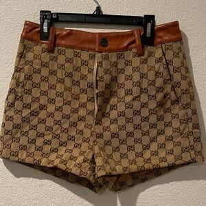 Gucci Tan Monogram High Waist Shorts With Flaws
